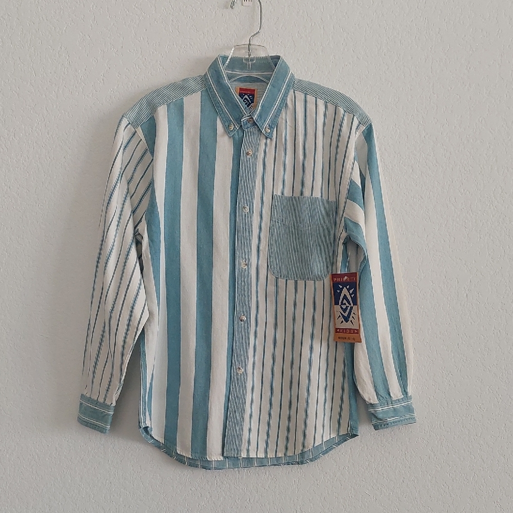 PRIORITY KIDS Vintage Blue and White Striped Kid's Button-down Shirt NWT